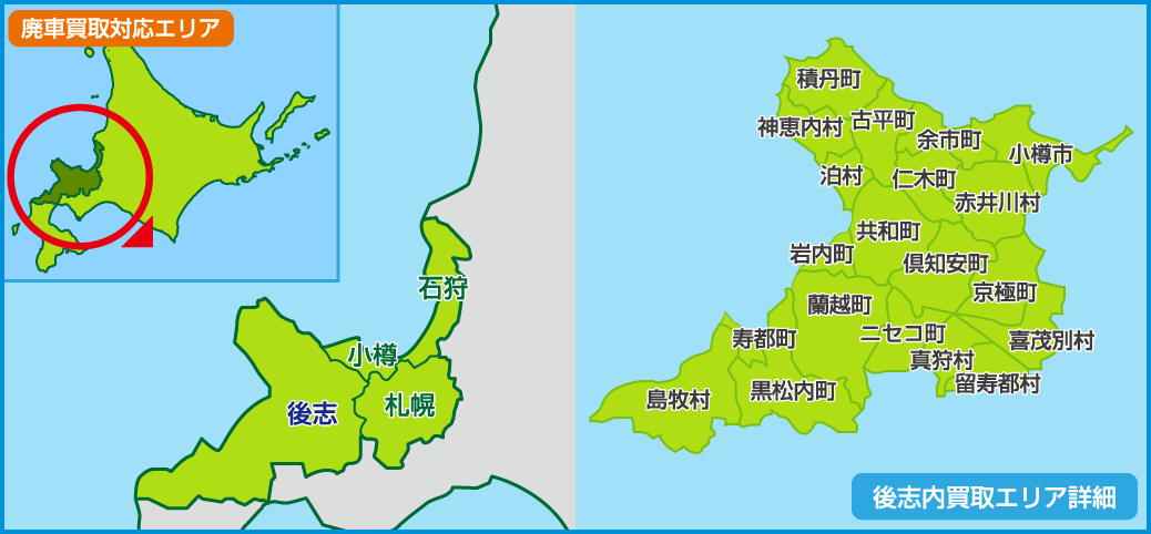 廃車買取対応エリア 後志内買取エリア詳細